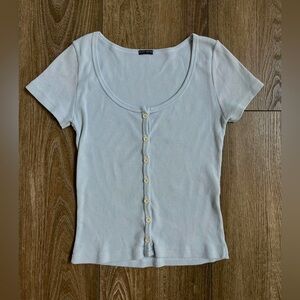 Brandy Melville Light Blue Fitted Buttoned Short Sleeve Tee
